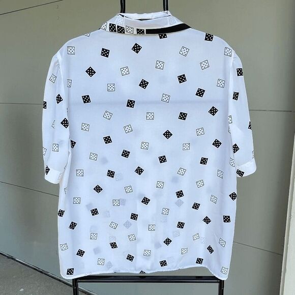 Vintage Haberdashery Dice Print Button-Up Blouse with Matching Scarf - Size L/XL - Picture 5 of 7